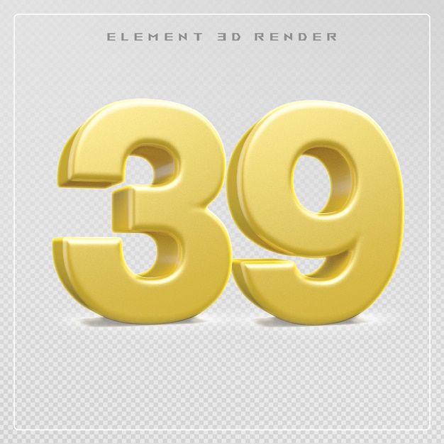 el número 39 dorado 3d render