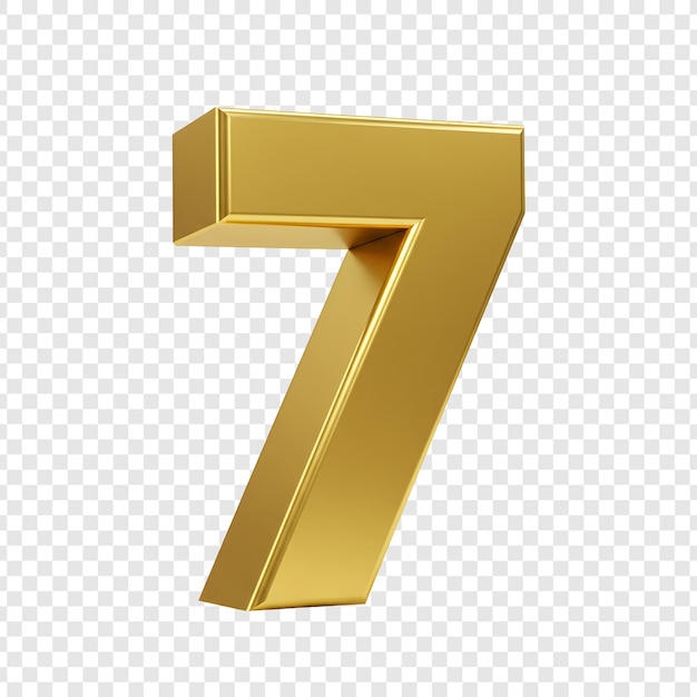 Le numéro doré 7 en rendu 3D