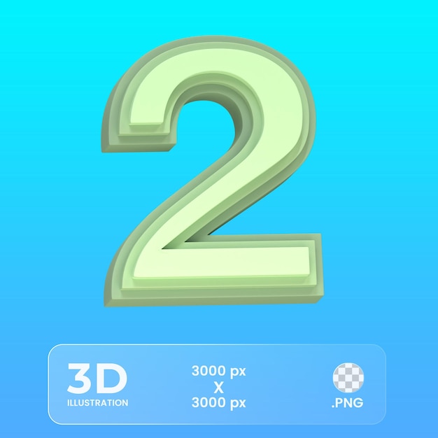 Número dos 2 3d icono 3d render aislado