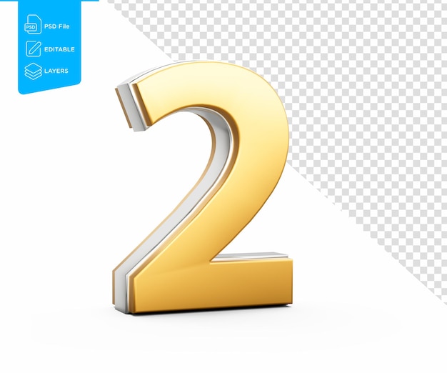 Número dourado brilhante de dois dígitos com brilho metálico em fundo branco Ilustração 3D