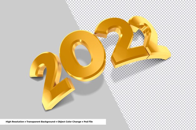 PSD número dourado de 2.022 renderização em 3d de ano novo