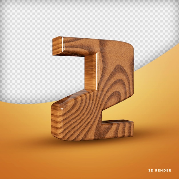 Numero Due Render 3D Legno