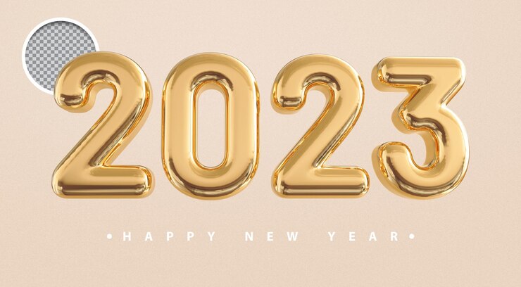 PSD número de elemento de representación de oro 3d de año nuevo 2023
