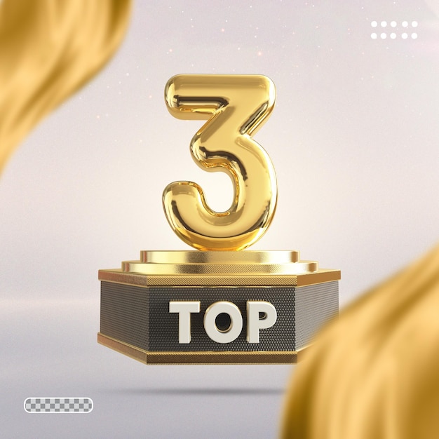 Número de estilo de render 3d de oro top 3