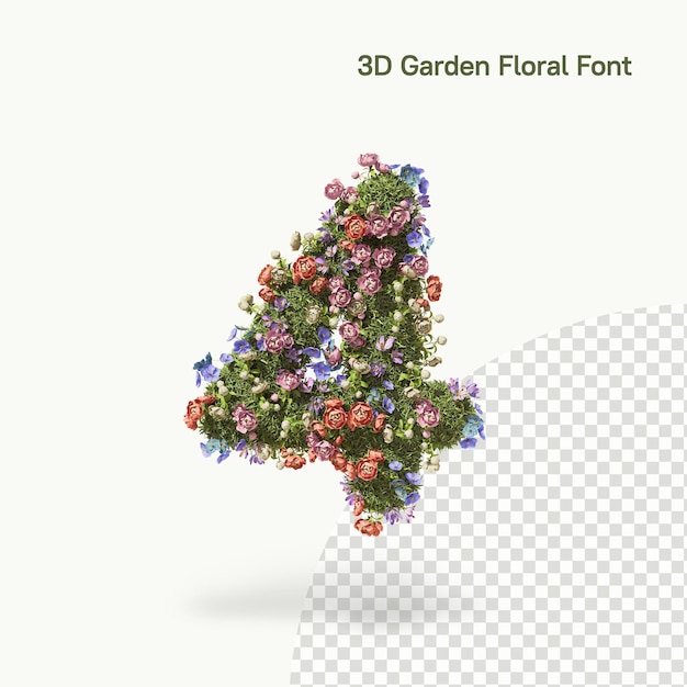 Número floral 4 Cuatro fuentes del alfabeto hechas de flores y plantas de jardín