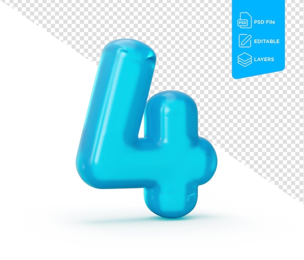 Numéro de gelée bleue 4 quatre sur fond blanc Jelly Numéro coloré pour enfants Illustration 3d