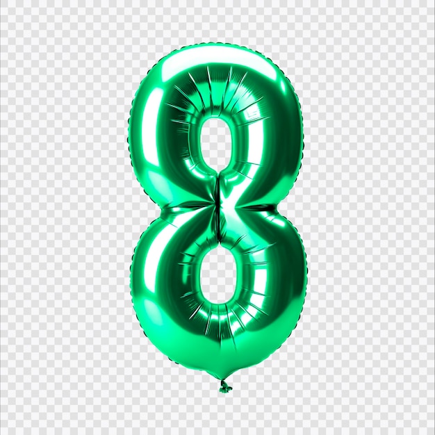 Número de globo verde sobre un fondo transparente