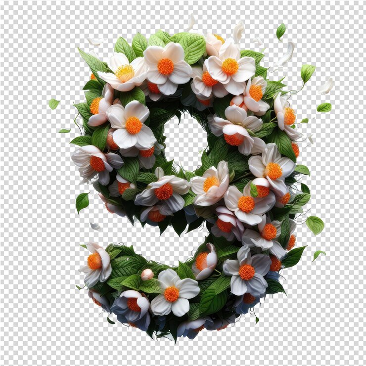 PSD un número hecho de flores y hojas
