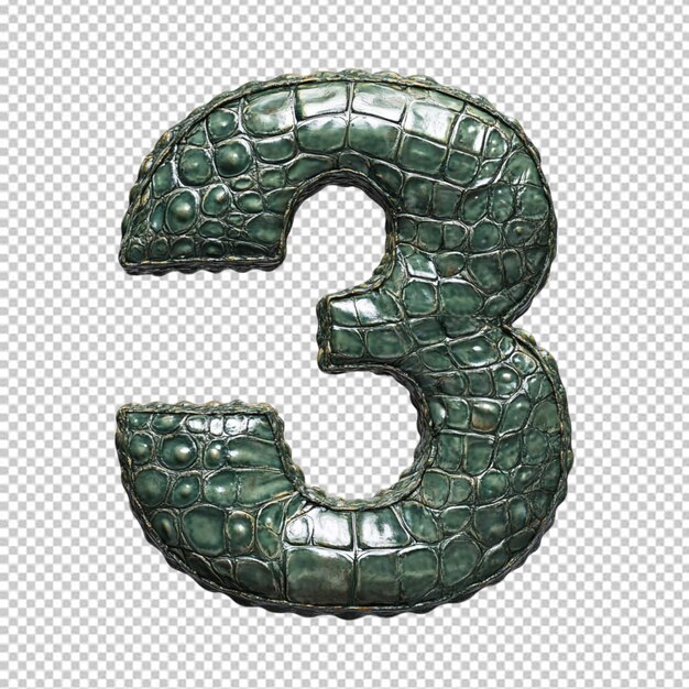 Número hecho de piel de cocodrilo aislada sobre fondo transparente PNG