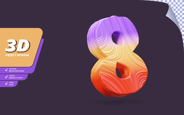 Numéro huit, numéro 8 en rendu 3d isolé avec illustration de conception de texture dégradé abstrait