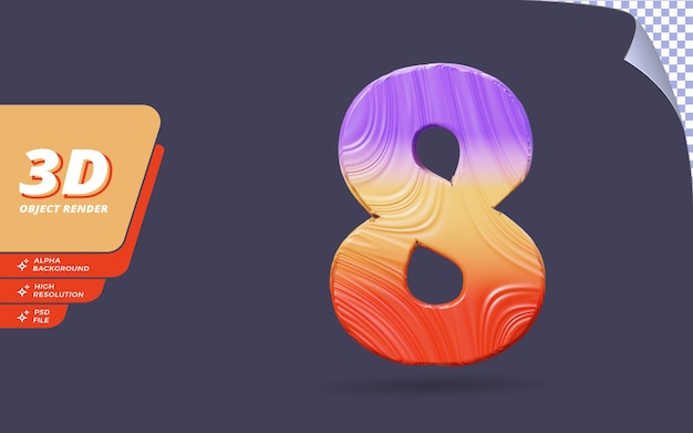 Numéro huit, numéro 8 en rendu 3d isolé avec illustration de conception de texture dégradé topographique abstrait
