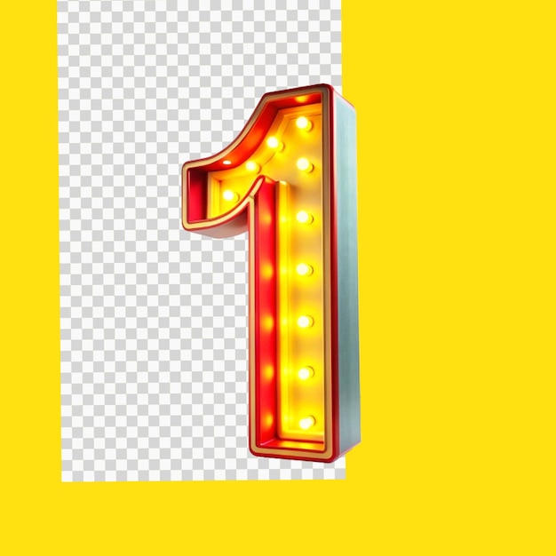 Numero luminoso in stile neon 3D su sfondo trasparente