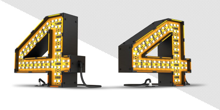 PSD número de luz led de representación 3d