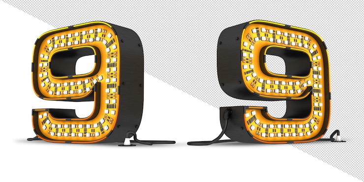 PSD número de luz led de representación 3d