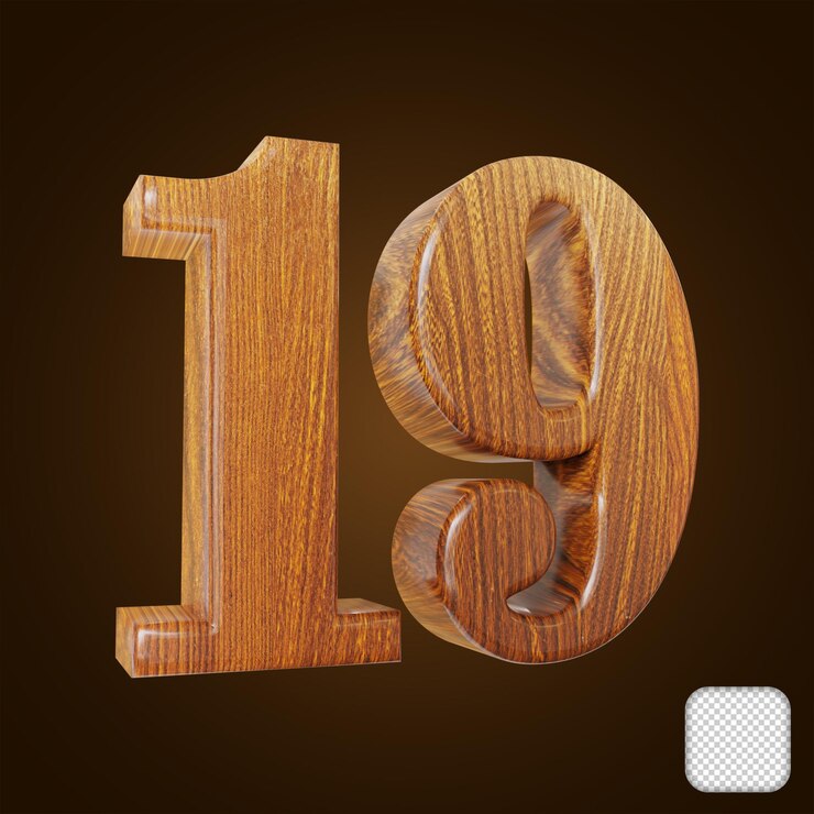 PSD número de madera 19 textura ilustración 3d