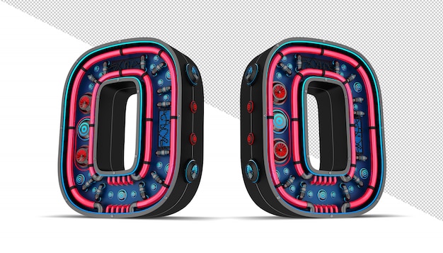 Número negro con rojo y azul luz de neón 3d rendering ilustración.