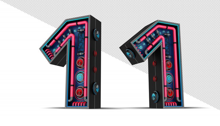 PSD número negro con rojo y azul luz de neón 3d rendering ilustración.