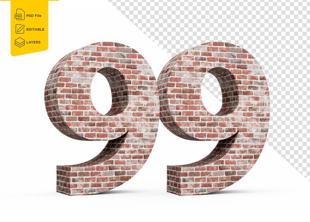Número noventa y nueve 99 dígitos hechos de vieja textura grunge pared de ladrillos ilustración 3D