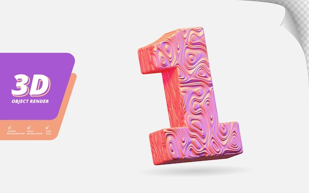Numéro un, numéro 1 en rendu 3d isolé avec illustration de conception abstraite topographique en or rose texture ondulée