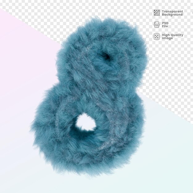 Número ocho azul esponjoso renderizado en 3D