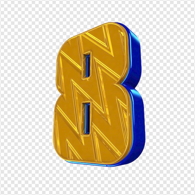 Número ocho ocho en amarillo y azul metálico 3D
