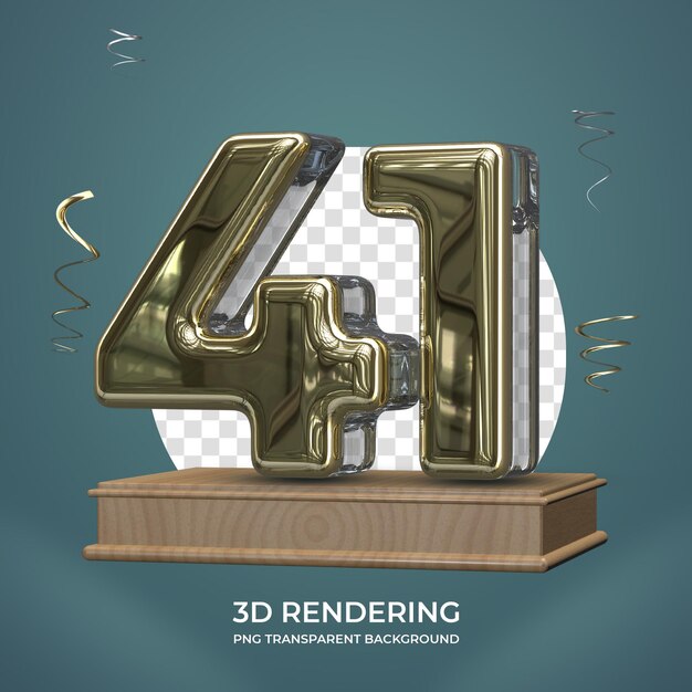 PSD numéro d'or 41 sur scène rendu 3d fond transparent