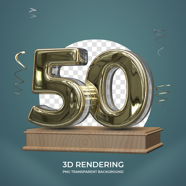 PSD numéro d'or 50 sur scène rendu 3d fond transparent