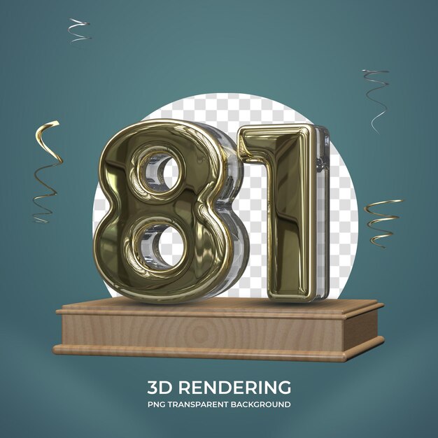 Numéro D'or 81 Sur Scène Rendu 3d Fond Transparent