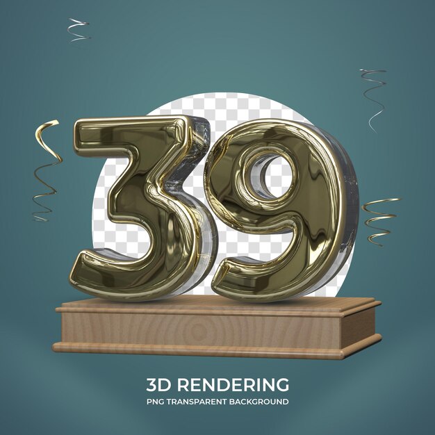 PSD numéro d'or 39 sur scène rendu 3d fond transparent