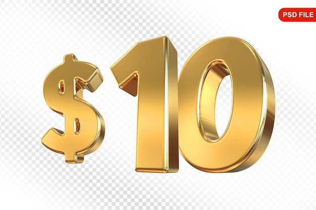 El número de oro de 10 dólares 3D
