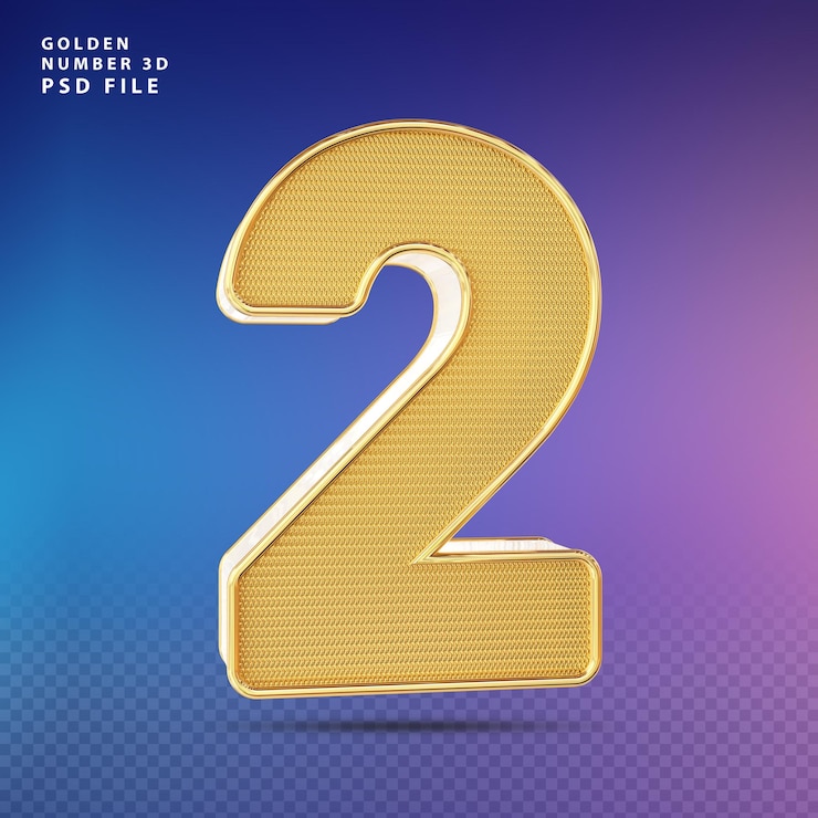 PSD número de oro 2 lujo de render 3d