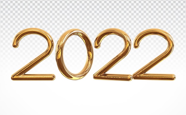 Número de oro 2022 renderizado 3d lujo feliz año nuevo