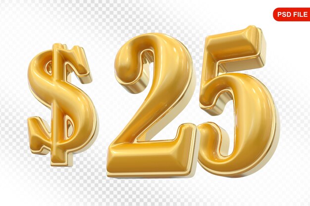 Número de oro de 25 dólares en 3D