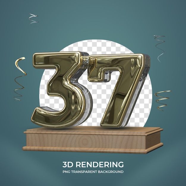 Número de oro 37 en el escenario 3d render fondo transparente