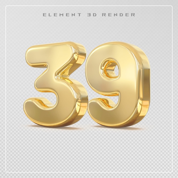 El número 39 de oro 3D