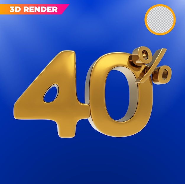 Número de oro 40 3d renderizar la promoción