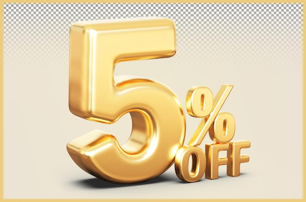 Número de oro 5 por ciento de descuento de venta Descuento 3D Render