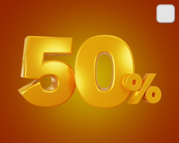 Número de oro 50 por ciento de descuento ilustración 3d