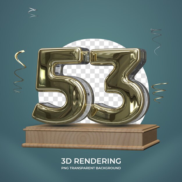 Número de oro 53 en el escenario 3d render fondo transparente