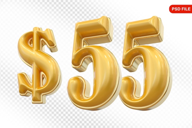 Número de oro de 55 dólares en 3D