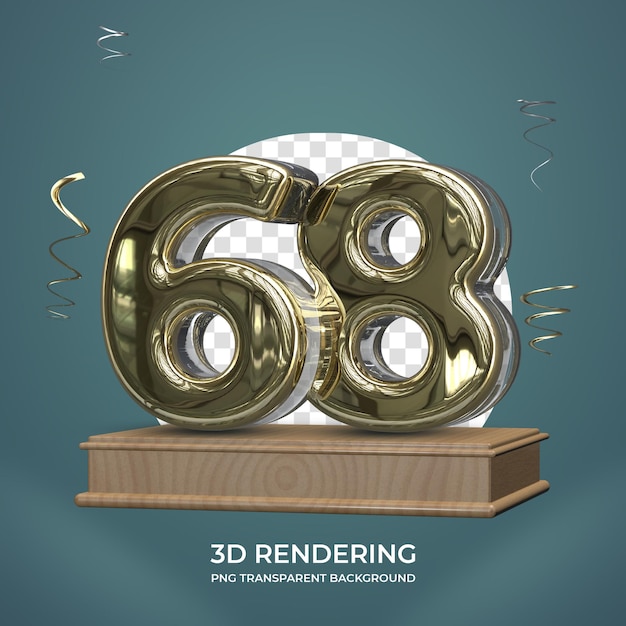 PSD número de oro 68 en el escenario 3d render fondo transparente