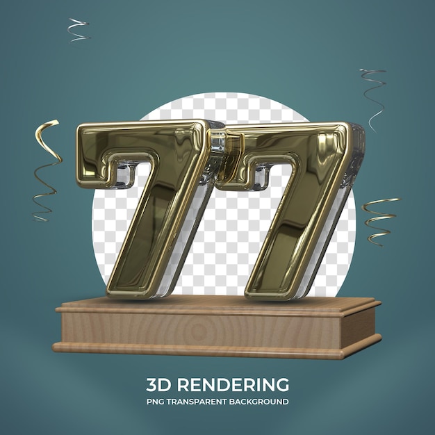 PSD número de oro 77 en el escenario 3d render fondo transparente