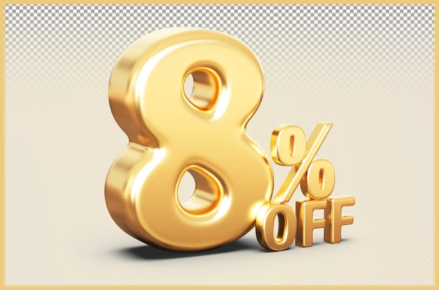 Número de oro 8 por ciento de descuento de venta Descuento 3D Render