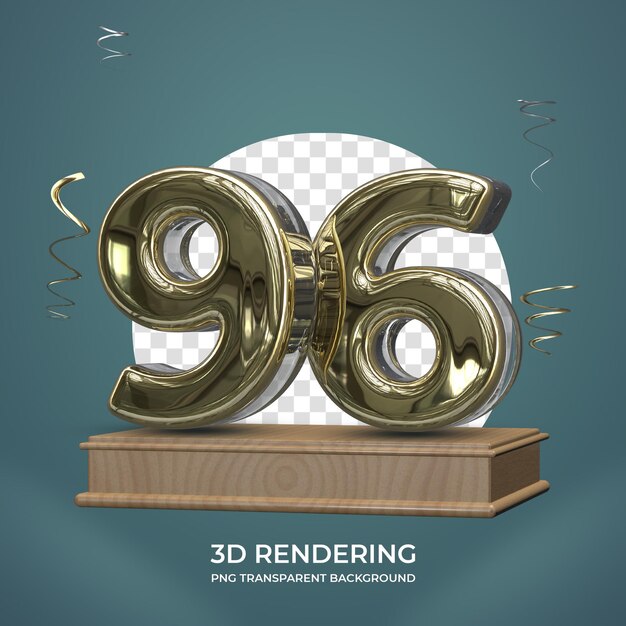 Número de oro 96 en el escenario 3d render fondo transparente