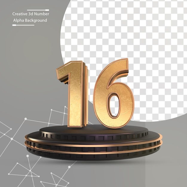 Número de oro en el podio negro número 16