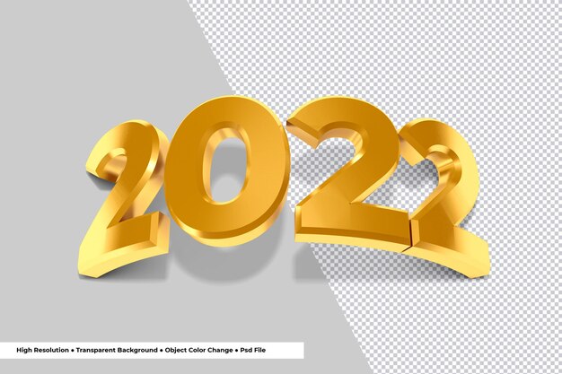 PSD número de oro de la representación 3d del año nuevo 2022