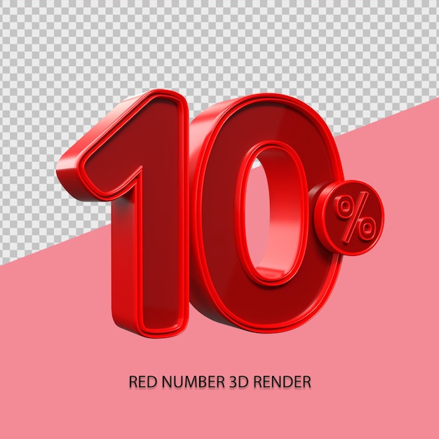 Numero percentuale 3D 10 colore rosso per elemento di vendita del venerdì nero, elemento di sconto