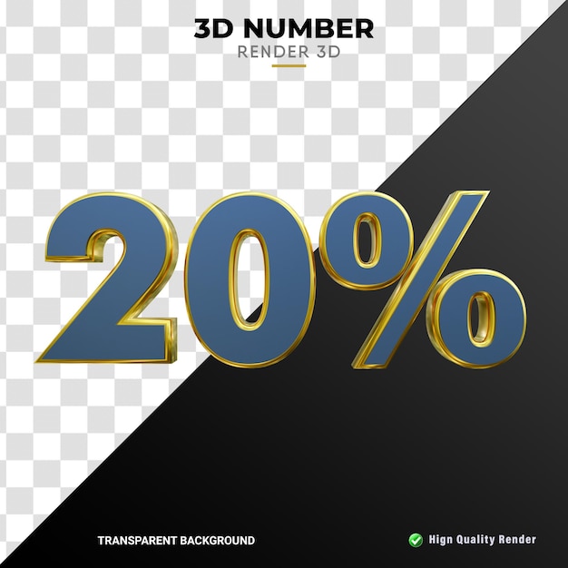 Numero percentuale 3d rendering realistico di texture blu e oro fine