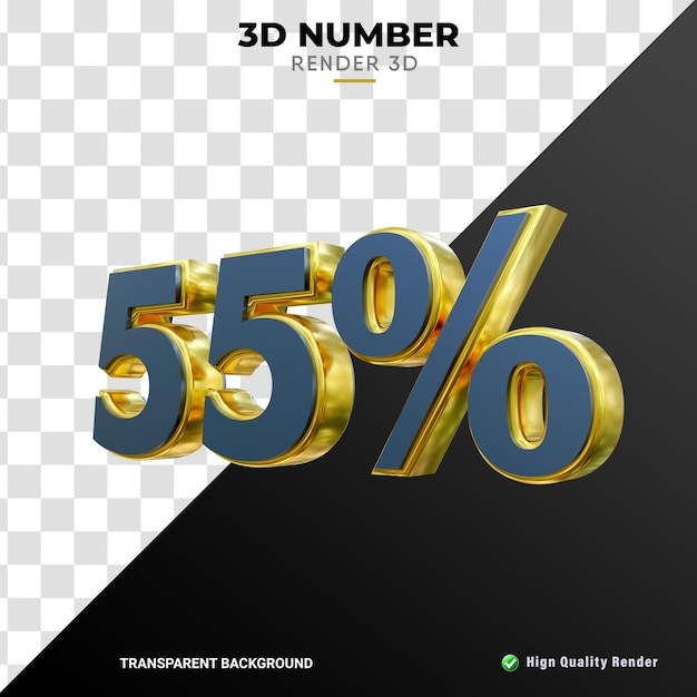 Numero percentuale 3d rendering realistico di texture blu e oro fine