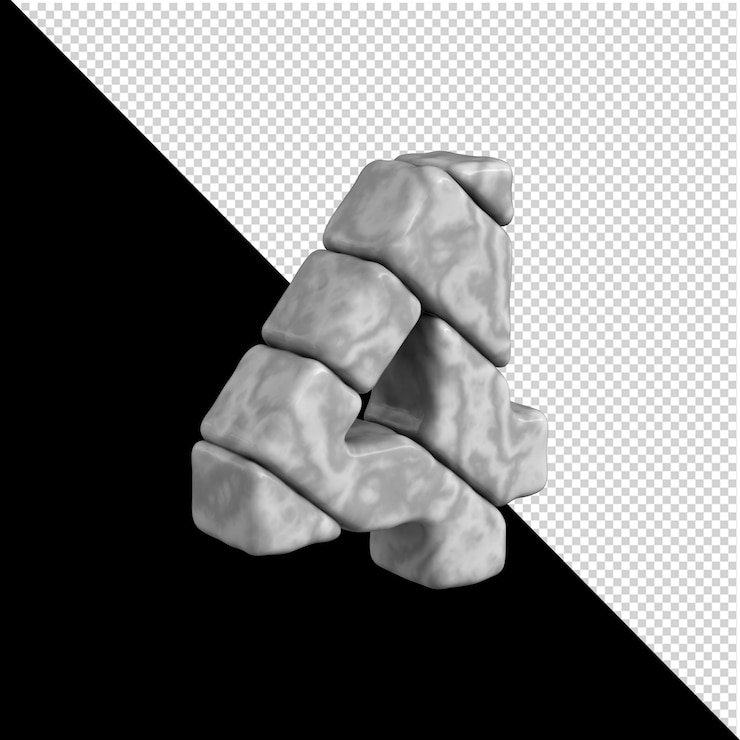 PSD número de piedra sobre fondo transparente girado a la derecha. 3d mármol número 4